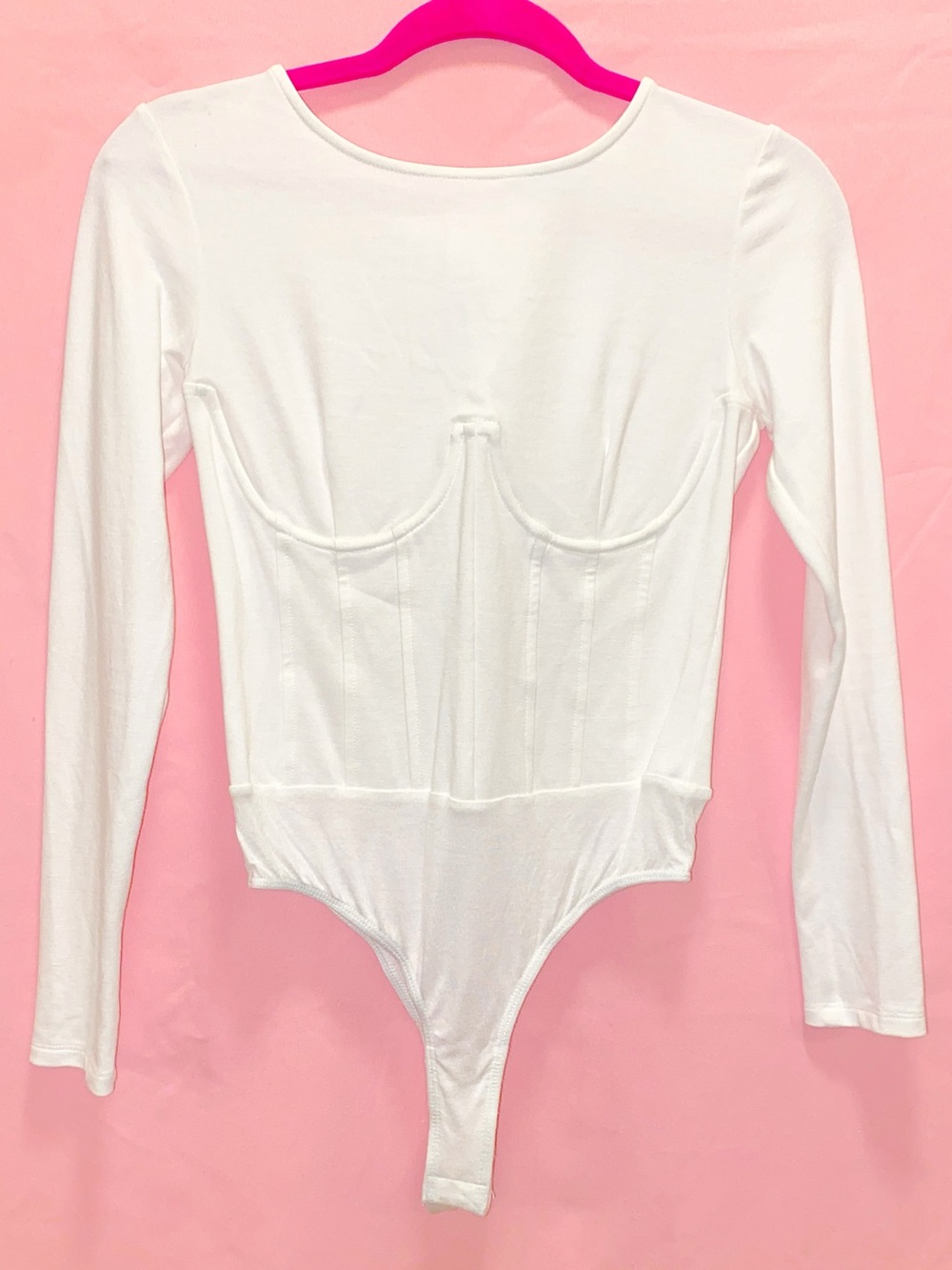 Lulu's White Long-Sleeve Bodysuit Boning Small One Piece Sexy Elevated Basic NEW